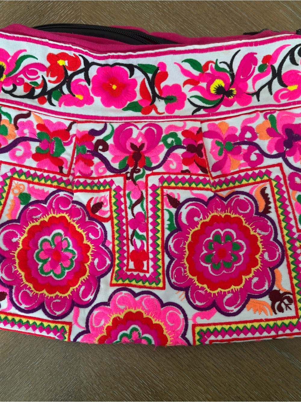 Source Unknown Hot Pink Floral Embroidered Cosmetic Bag